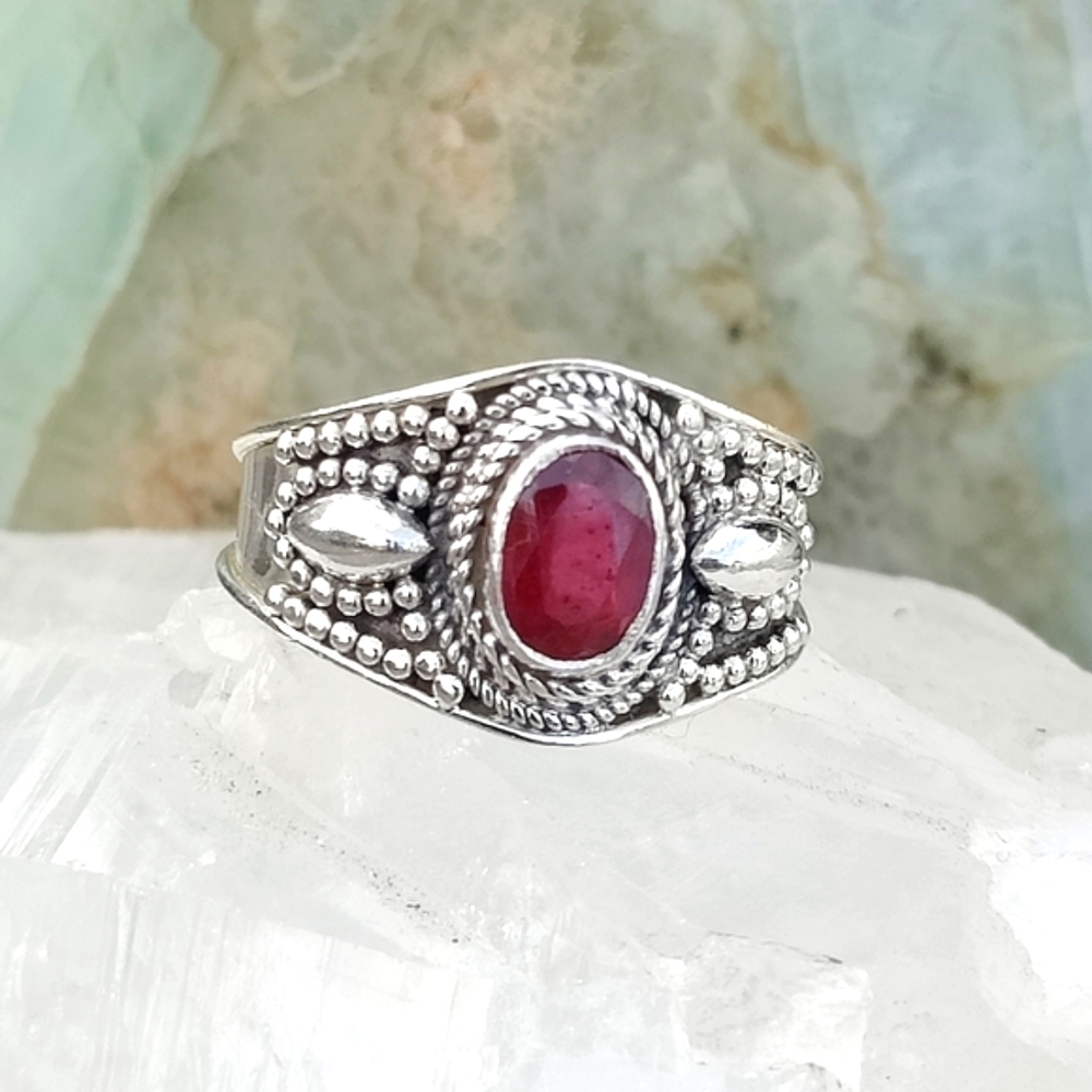 Natural Ruby .925 Sterling Silver Ring, size 7.5